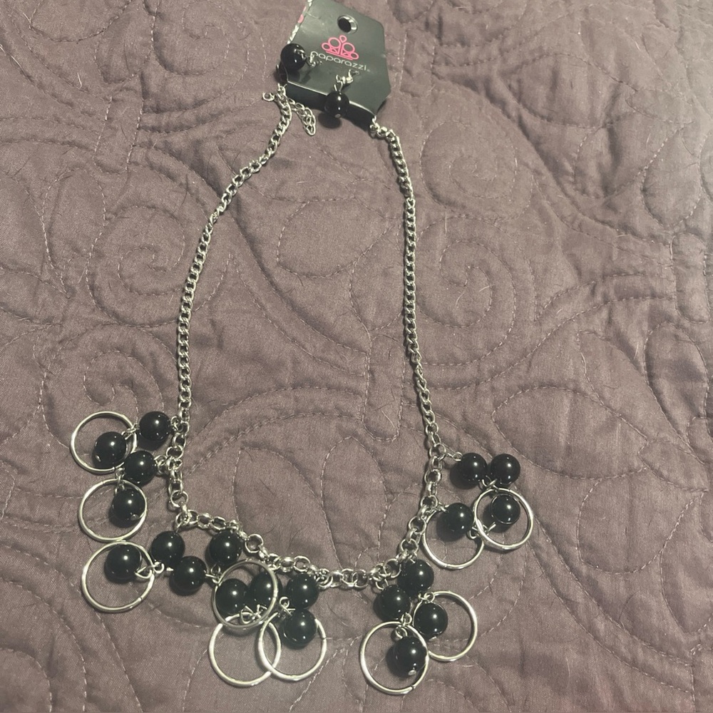 Paparazzi Silver and Black Necklace adjustable